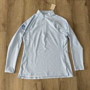 NWT Peter Millar Sweater Womens Large Blue White Golf Quarter Zip *Logo